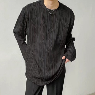 Áo sweater tăm lạnh dài tay cổ tròn - áo thun nam nữ hoạ tiết gợn sóng form rộng Unisex