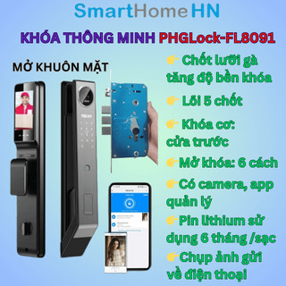 Khóa cửa thông minh phglock fl 8091 có app phglock quản lý, camera, tự động đóng mở pull-push
