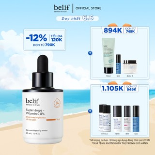 Tinh chất dưỡng sáng đều màu và mờ thâm belif Super Drops Vitamin C 8% 30 ml