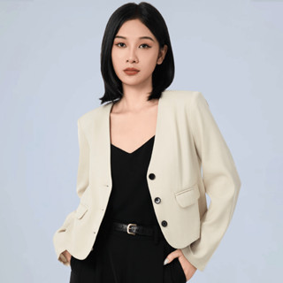 Áo blazer nữ áo vest nữ không cổ Khàn dáng croptop trẻ trung thanh lịch công sở tay dài 1 lớp phong cách Hàn Quốc