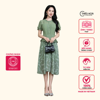 Đầm Trung Niên sang trọng, thiết kế tay ngắn, chất vải Chiffon mềm mại thoáng mát Thương hiệu Thiều Hoa P742