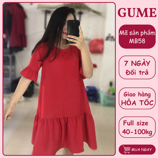 Đầm Bầu Công Sở - Váy Bầu GUME màu đỏ dáng đuôi cá tay loe chéo lưng chất vải sạn lụa size từ 40-100kg- MB58