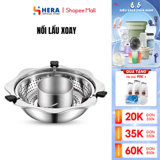 Nồi Lẩu Xoay Inox Cao Cấp 2 Tầng Hàn Quốc, Nồi Lẩu Inox 304 An Toàn Sử Dụng Được Trên Tất Cả Loại Bếp GODWELL