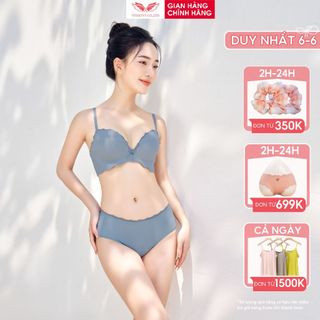 Set đồ lót nữ VINGO áo ngực không gọng mút dày 3cm nâng ngực và quần lót cotton kháng khuẩn phối viền ren sexy S316 VNGO