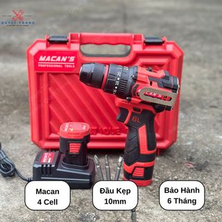 Máy Khoan Pin Vặn Vít, Máy Khoan Từ Macan  Động Cơ Không Chổi Than, Đầu 10mm, Pin 4Cell Tặng Kèm 3 Đầu Vít Từ Tính