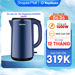 Ấm siêu tốc 2 lớp inox 304 Nagakawa NAG0321 (1,8L - 1800W - Màu trắng) - Bảo hành 12 tháng