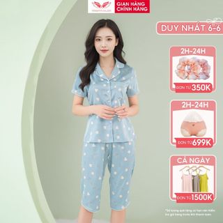Đồ bộ mặc nhà Pijama lụa mặc nhà cao cấp mùa Hè VINGO tay ngắn quần lửng hoạ tiết đẹp H767 VNGO