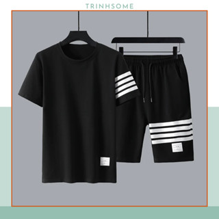  Bộ Thể Thao Nam Hè Thun Lạnh Mát Mẻ Cộc Tay Bộ Đồ Nam Nữ 4 Sọc Hottrend Đủ size S-->2XL 