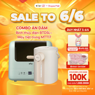 Combo Máy Tiệt Trùng Bình Sữa Bear 10L SB-MTT17 Và Bình Thủy Điện Sôi Nhanh Khử Clo Có Đèn Ban Đêm 5L Bear SB-BTD5L