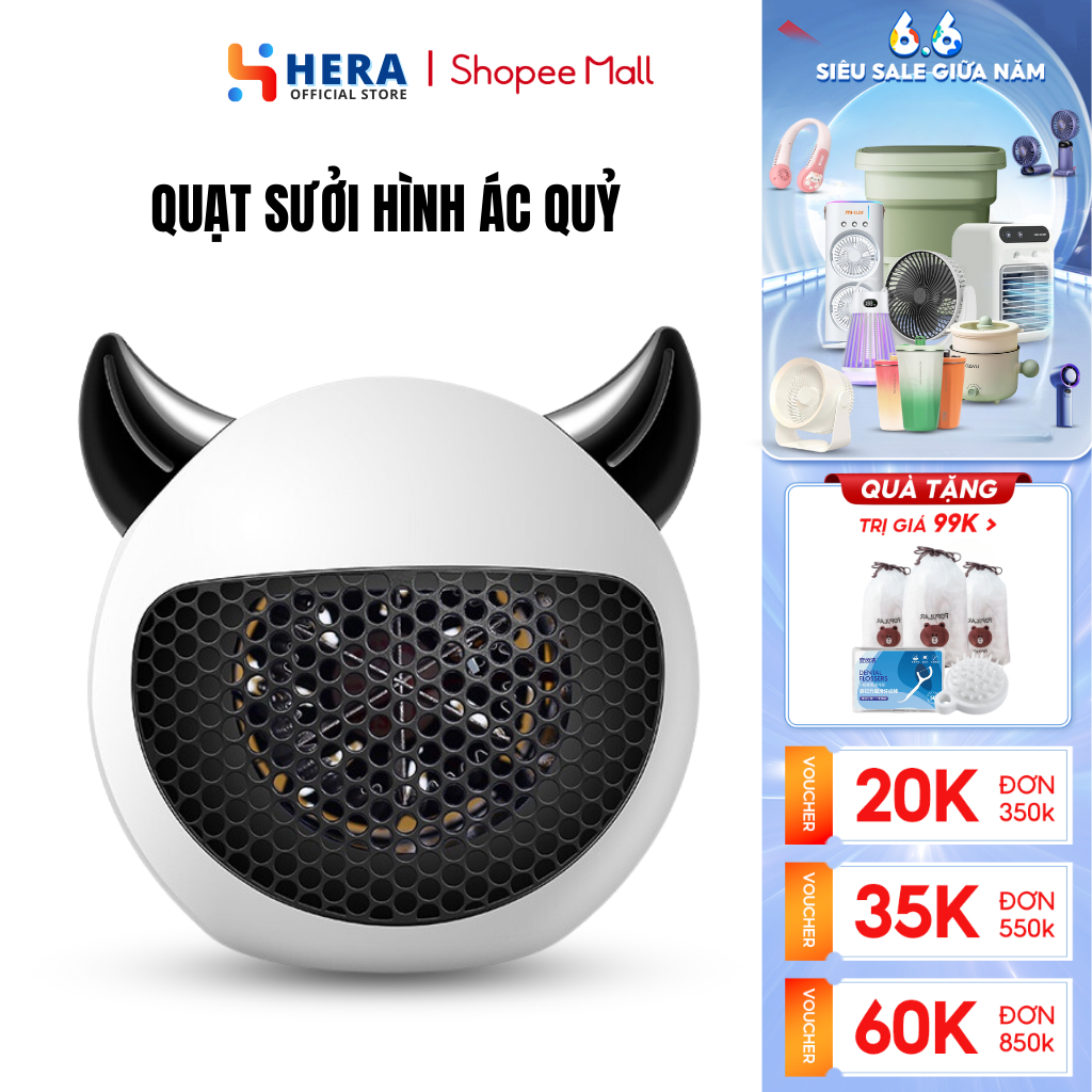Máy Sưởi Ấm Để Bàn Đa Năng GODWELL ,Quạt sưởi Quỷ Nhỏ Chống Bỏng, Chống Lật, Tiết Kiệm Điện Công Suất 350W