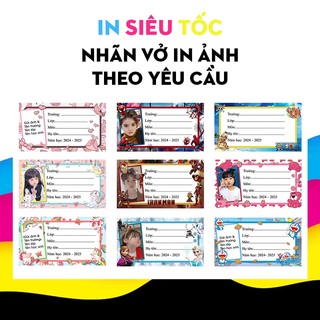 12 Nhãn vở in tên, in ảnh bé theo yêu cầu - Mẫu công chúa, Gấu Lotso, Doraemon, Người nhện, Người sắt, Người nhện...