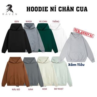 Áo Hoodie TRƠN Nỉ Chân Cua RAVEN form rộng Unisex Định Lượng 360gsm DÀY MỀM MỊN