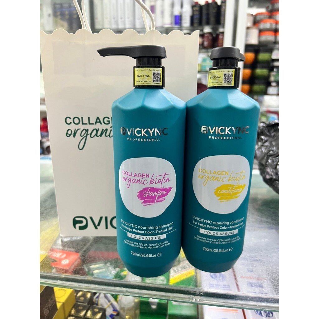 Bộ dầu gội xả dành cho tóc nhuộm PVICKYNC Collagen Organic Biotin, cam kết chính hãng