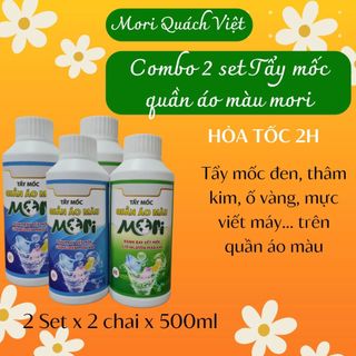Tẩy mốc quần áo màu MORI, combo 2 set x 2 chai x 500ml, tẩy mốc, tẩy ố trên quần áo hiệu quả