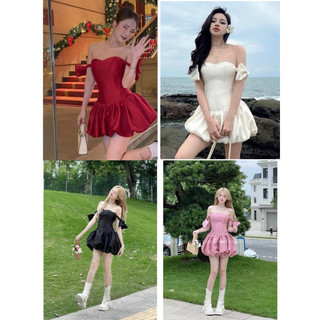  Mèo Mỡ Bigsize — Đầm thiết kế trễ vai đính nơ dáng xoè bigsize 50-100kg 