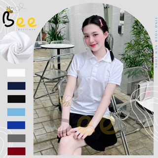 Áo thun nữ POLO BEE cổ bẻ trụ tay ngắn basic phông màu trắng trơn vải cá sấu cao cấp thoáng mát công sở