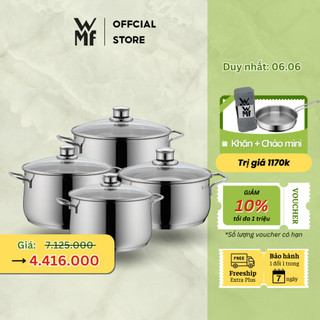 Bộ Nồi WMF DIADEM 4 Món Chất Liệu Thép Không Gỉ Cromargan, Dùng Cho Mọi Loại Bếp - 0730046040