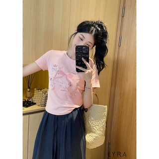 LYRA Áo phông babytee hoạ tiết nơ tay ngắn phong cách Hàn - CSYAP0273