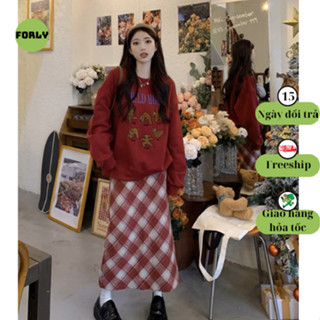 Chân váy dạ kẻ caro CẠP KHOÁ cao cấp FORLY Chân váy xẻ tà dáng dài T010