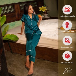 Đồ ngủ mặc nhà Pyjamas lụa tay ngắn quần dài FEPRIL