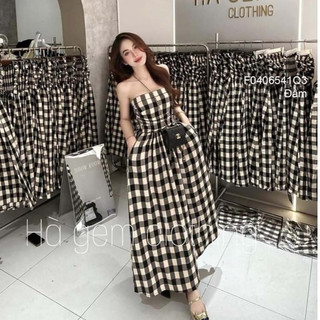 Đầm caro dáng xòe dài cup ngực siêu thời trang!