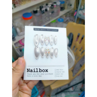  nailbox móng tay giả thiết kế mắt mèo kim cương nơ 7 màu phom nhọn tròn