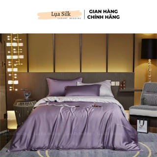 Bộ Chăn Ga Gối 5 Món LUSI Lụa Silk Bedding lụa mát lạnh - Tím Khoai Môn mix Bạc Kim