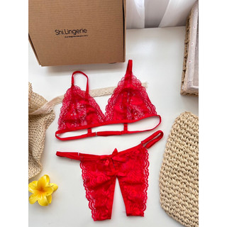 Set bra ren không gọng không mút + quần nơ xẻ đáy - Shi Lingerie