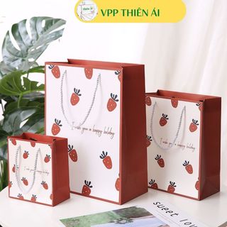 Túi đựng quà dâu cực kỳ dày dặn, nhiều hình xinh xắn, form dọc đủ kích thước - VPP Thiên Ái TA030