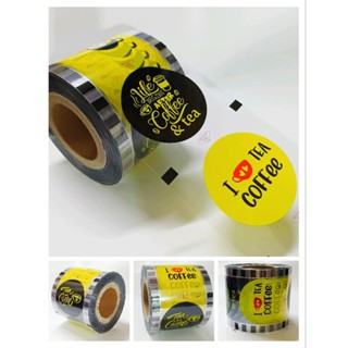 Màng ép ly nhựa cà phê, màu vàng đen, in ấn sắc nét dập được 2400 ly mẫu 179 vàng