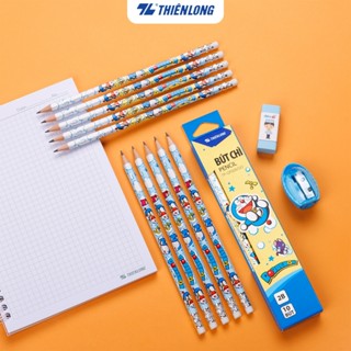 Hộp 10 Bút chì gỗ Thiên Long Điểm 10 2B TP-GP009/DO thân lục giác Doremon kèm gôm tiện lợi, bám tốt trên giấy, đều màu