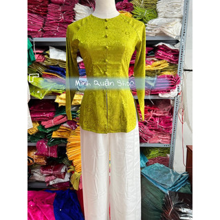 Áo bà ba gấm 2 da cổ tròn nút bọc dây kéo