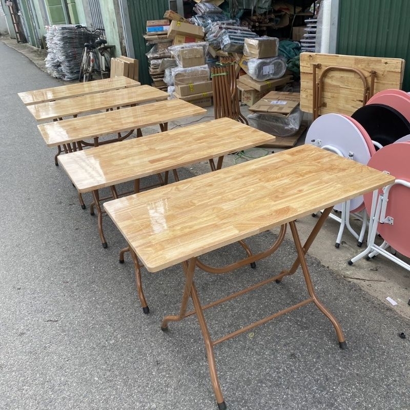 bàn gấp gọn gỗ cao su tự nhiên đủ cỡ