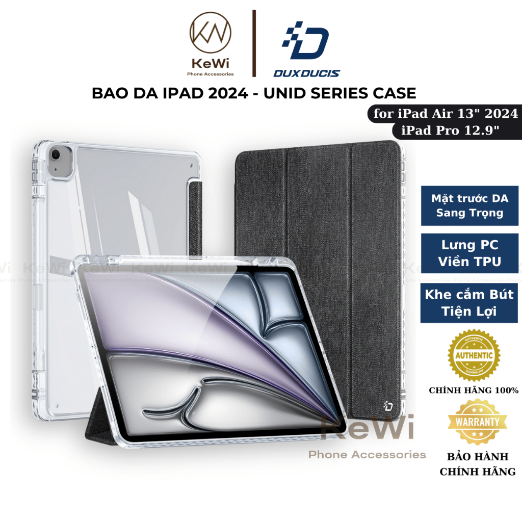 Bao Da Dux Ducis Dành Cho iPad Air 7 M3 / Air 6 -13" / iPad Pro 12.9", Unid Series Case, Khe Cắm Bút