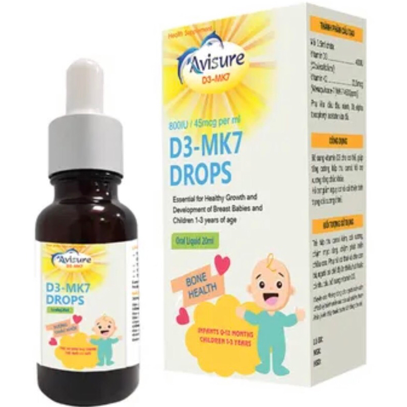 Avisure D3 - MK7 - bổ sung vitamin D3 và K2 giúp tăng cường hấp thu canxi (Lọ nhỏ giọt 20ml)