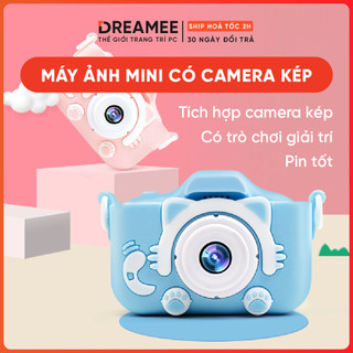 Máy Ảnh Kỹ Thuật Số Mini Con Mèo, Máy Ảnh Mini cho Bé có ốp case bảo vệ, 2 camera, pin trâu, ảnh sắc nét