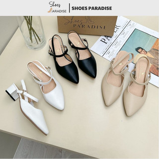 (FORM NHỎ LÊN 1 SIZE) Giày cao gót mũi nhọn nữ 4 phân Shoes Paradise gót vuông cao 4cm màu đen trắng kem đẹp xinh L043