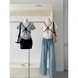 LYRA Áo thun babytee cổ tim viền mix nơ ngực phong cách nhẹ nhàng Hàn Quốc CSYAC0215