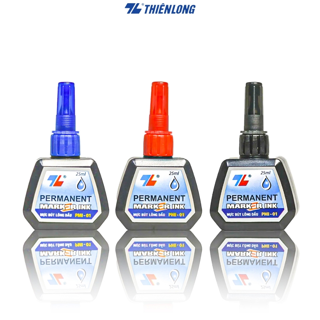Combo 6 Hộp mực bút lông dầu Thiên Long PMI-01 với 3 màu mực xanh/đỏ/đen, Mực tươi sáng, bám dính tố