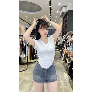 Áo thun cổ tim bo eo-LADY.Clothing