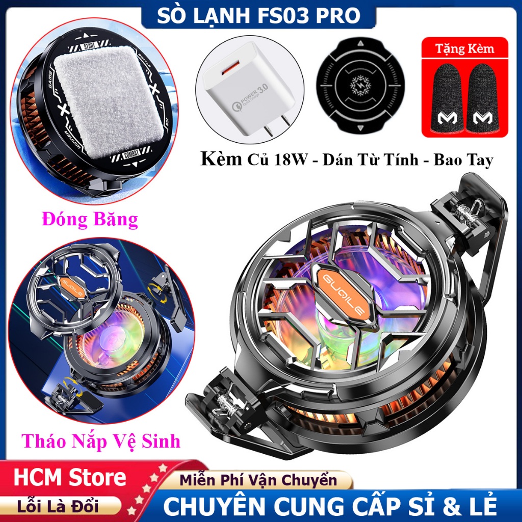 Sò Lạnh FS03 PRO 2024 - Quạt Tản Nhiệt Cho Điện Thoại, Máy Tính Bảng, Công Suất 15W, LED RGB GAMING