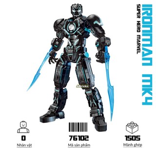 Đồ chơi lắp ráp Ironman Mark 4, 76102 Super hero Marvel, Xếp hình thông minh, Đồ chơi xếp hình mecha