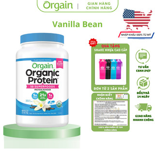 Bột Protein thực vật hữu cơ Orgain Organic Protein 50 Superfoods cải thiện cơ bắp và tiêu hóa hương Vanilla Bean