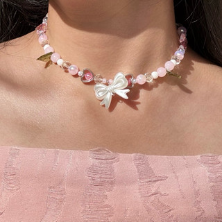 Vòng cổ hạt cườm handmade tone hồng dễ thương - Dahlia