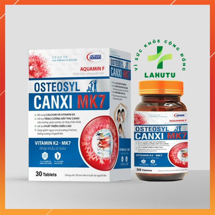 Canxi tảo hữu cơ OSTEOSYL MK7 100% AquaminF kèm D3,K2 giảm nguy cơ loãng xương  [Lọ 30 viên]