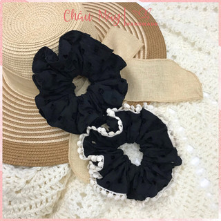Scrunchie Châu May dây buộc tóc thô thêu sz L to bồng bềnh scrunchie cột tóc phong cách retro cổ điển srunchies vintage