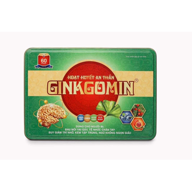 Viên uống Hoạt Huyết Ginkgomin ngủ ngon an thần hộp sắt 60 viên