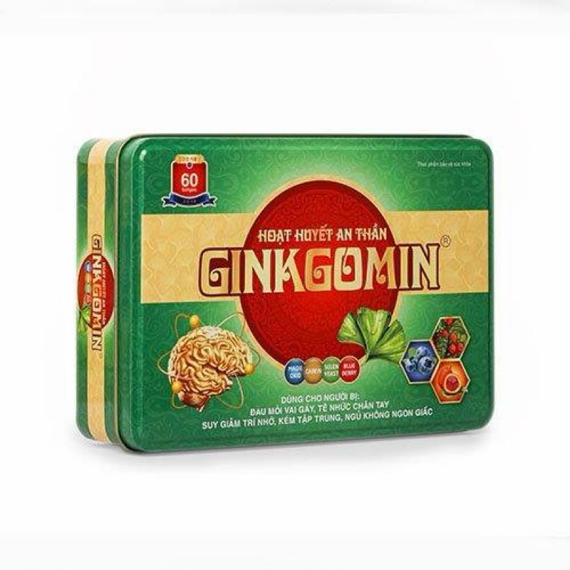 Viên uống Hoạt Huyết Ginkgomin ngủ ngon an thần hộp sắt 60 viên