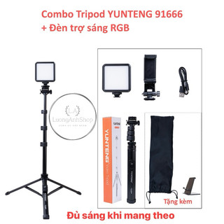 combo tripod yunteng 91666 kèm đèn led vuông hỗ trợ ánh sáng
