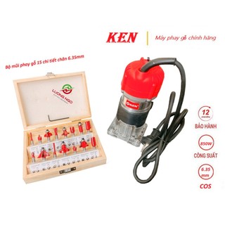 Máy phay gỗ KEN 850w chính hãng - Máy soi mộng gỗ kem bộ mũi 15 chi tiết